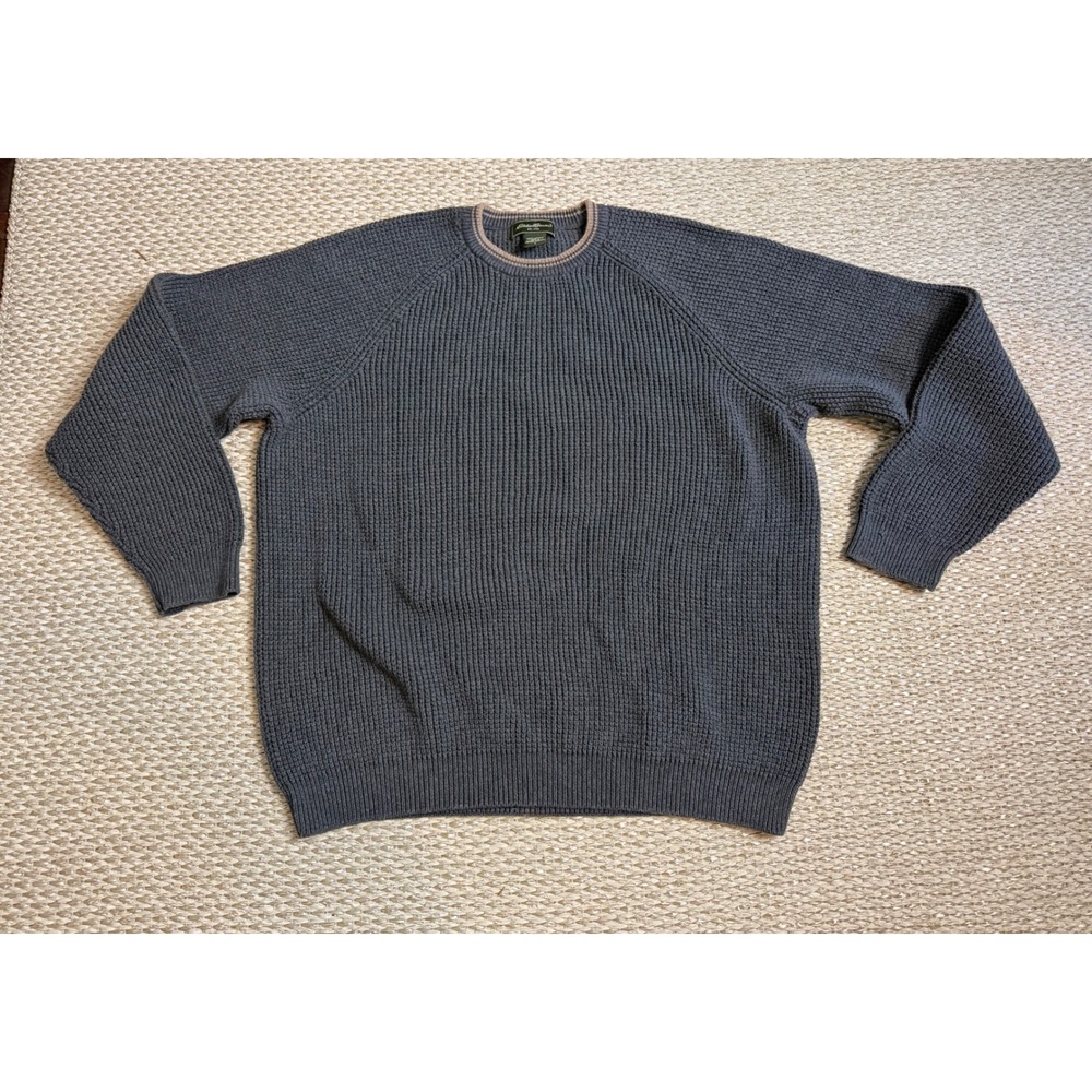 Eddie Bauer Mens L Shaker Knit Cotton Sweater fisherman Crewneck UK Made